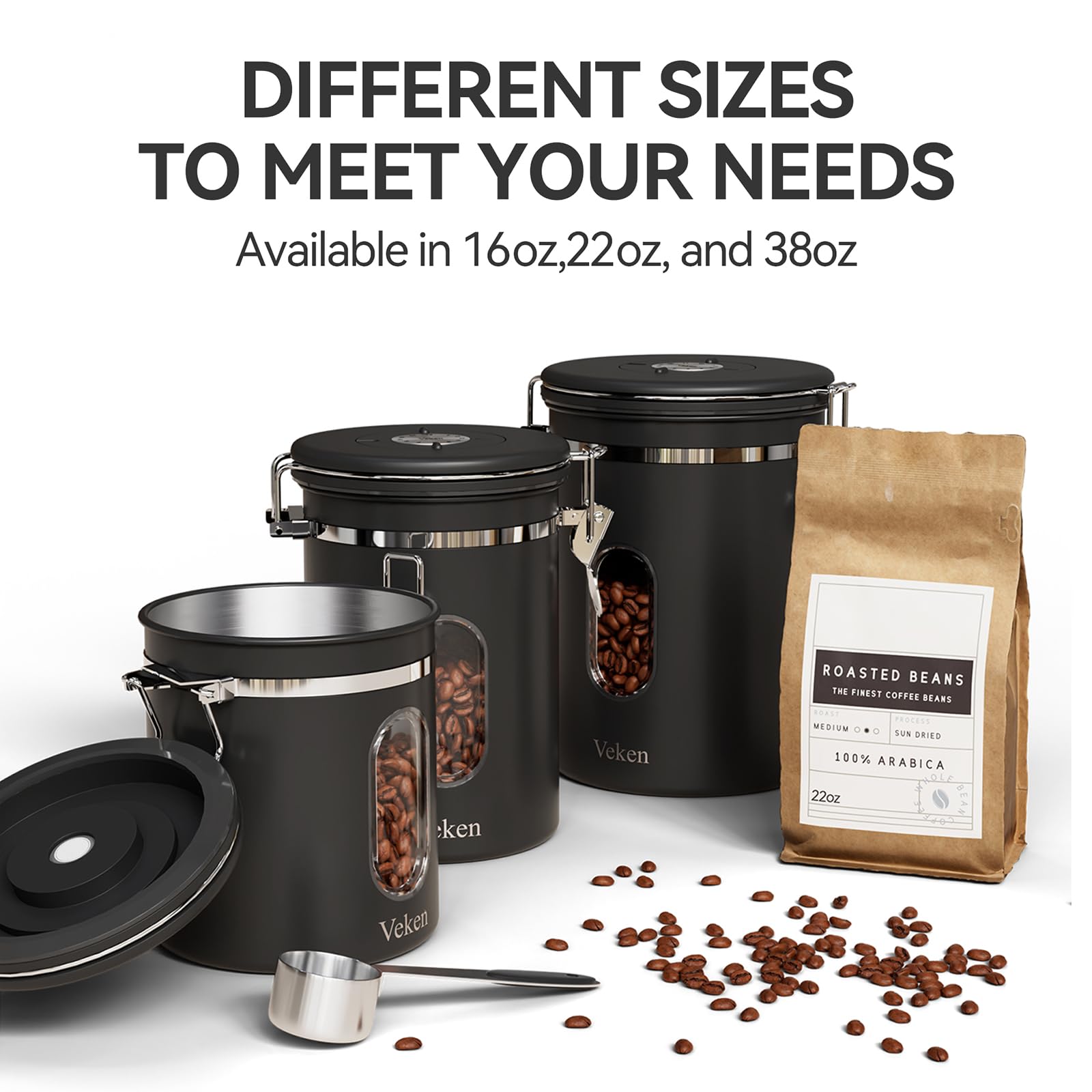 Foto 6 | Bote De Café Veken Hermético De Acero Inoxidable  650 Ml  Negro - Venta Internacional.