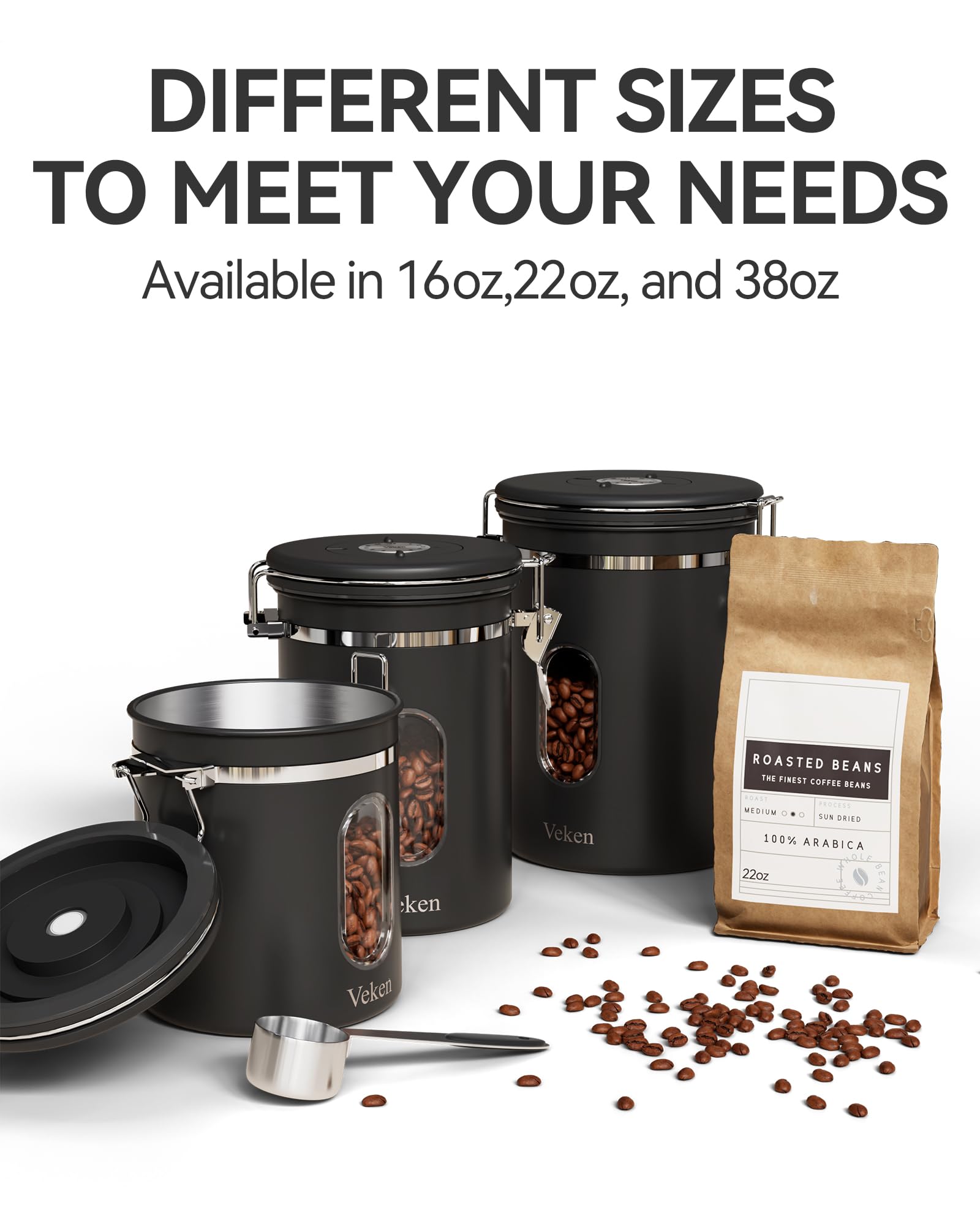 Foto 5 | Bote De Café Veken Hermético De Acero Inoxidable  500 Ml  Negro - Venta Internacional.