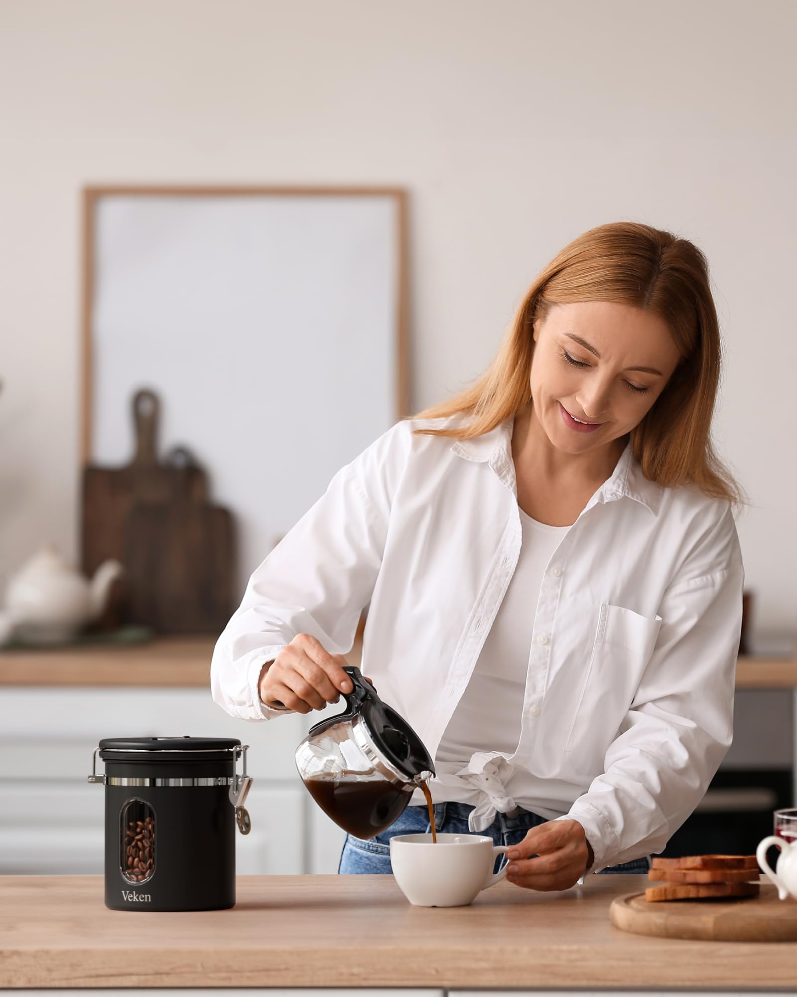 Foto 7 | Bote De Café Veken Hermético De Acero Inoxidable  500 Ml  Negro - Venta Internacional.