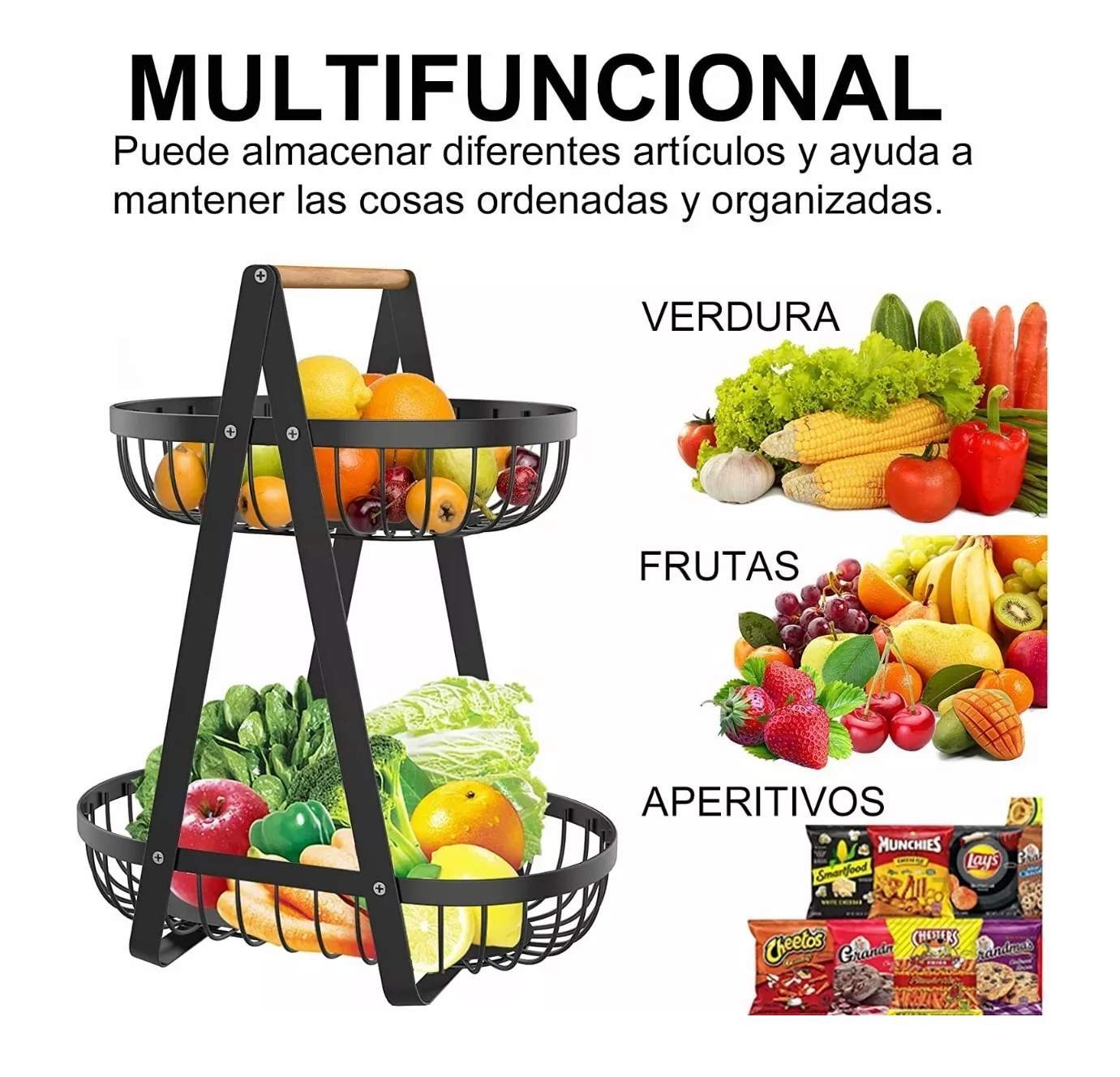 Foto 4 | Frutero de Metal de 2 Niveles Belug Negro