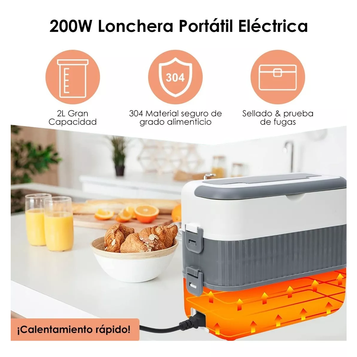 Foto 3 pulgar | Lonchera Eléctrica Portátil Calentador Alimentos Doble Capa 2l Eo Safe Imports Esi-10589 Blanco