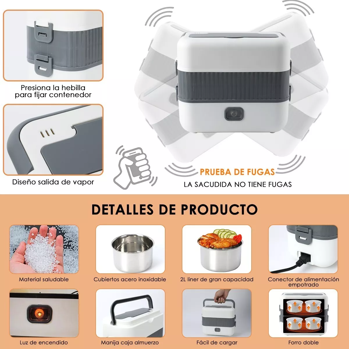 Foto 4 pulgar | Lonchera Eléctrica Portátil Calentador Alimentos Doble Capa 2l Eo Safe Imports Esi-10589 Blanco