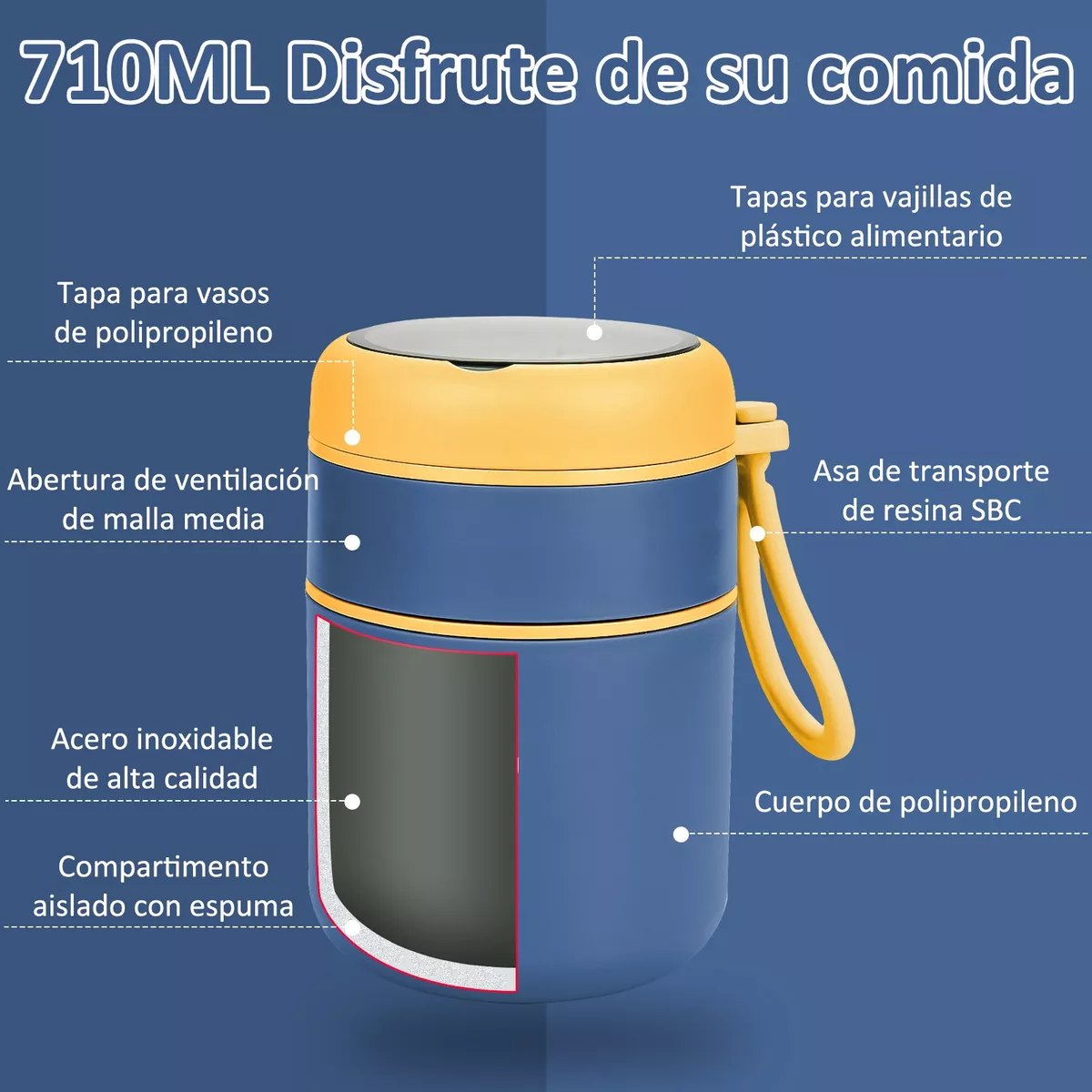 Foto 3 | Lonchera Térmica de Acero Inoxidable Eo Safe Imports ESI-11439 Azul 710 ml