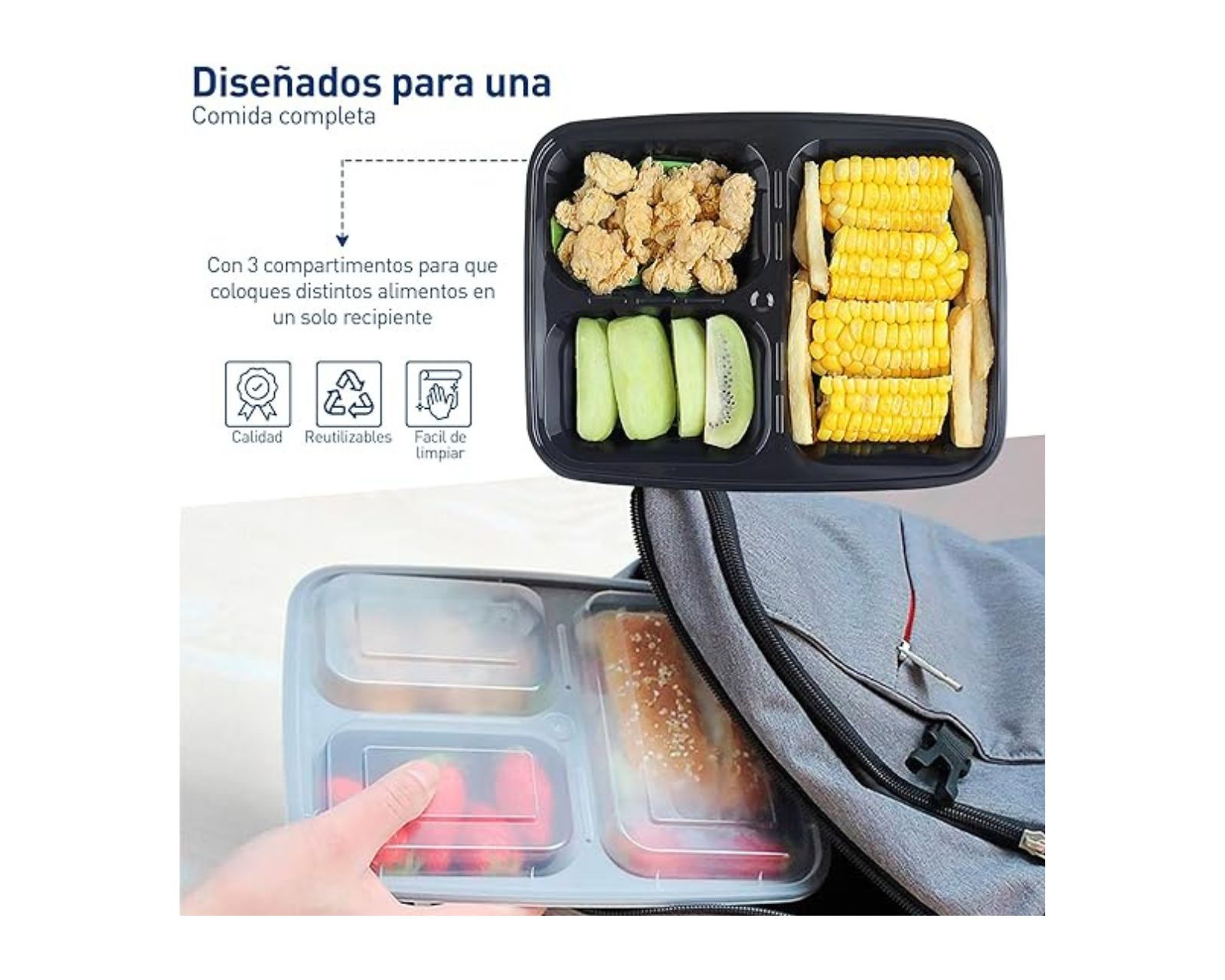 Foto 4 pulgar | Bluelander Contenedores Para Alimentos Set De 20 Piezas Con 3 Divisiones Reutilizables, Juego De 20 Piezas, Rect