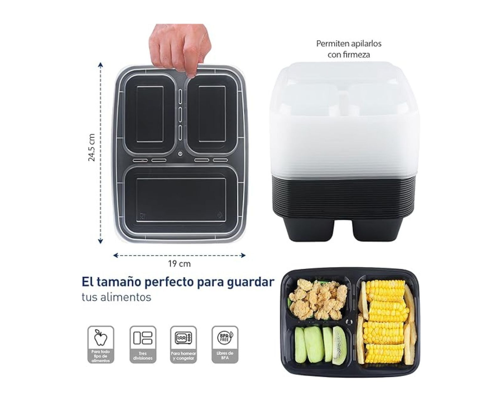 Foto 6 pulgar | Bluelander Contenedores Para Alimentos Set De 20 Piezas Con 3 Divisiones Reutilizables, Juego De 20 Piezas, Rect