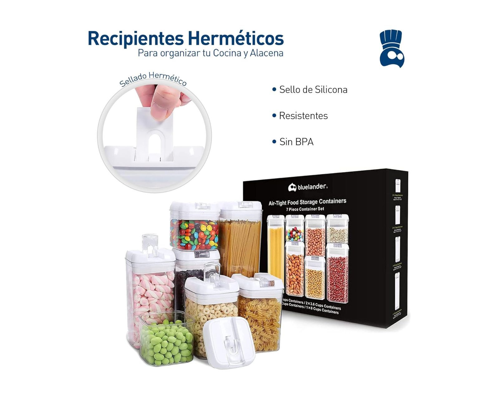Foto 2 | Juego De 14 Recipientes Bluelander Herméticos No Tóxicos Con Etiquetas Para Alimentos