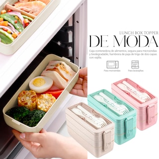 Foto 5 | Lunch Box 3 Niveles Topper 1000ml Lonchera Bamboo Cubiertos Crema