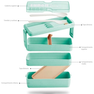 Foto 4 | Lunch Box 3 Niveles Topper 1000ml Lonchera Bamboo Cubiertos Agua