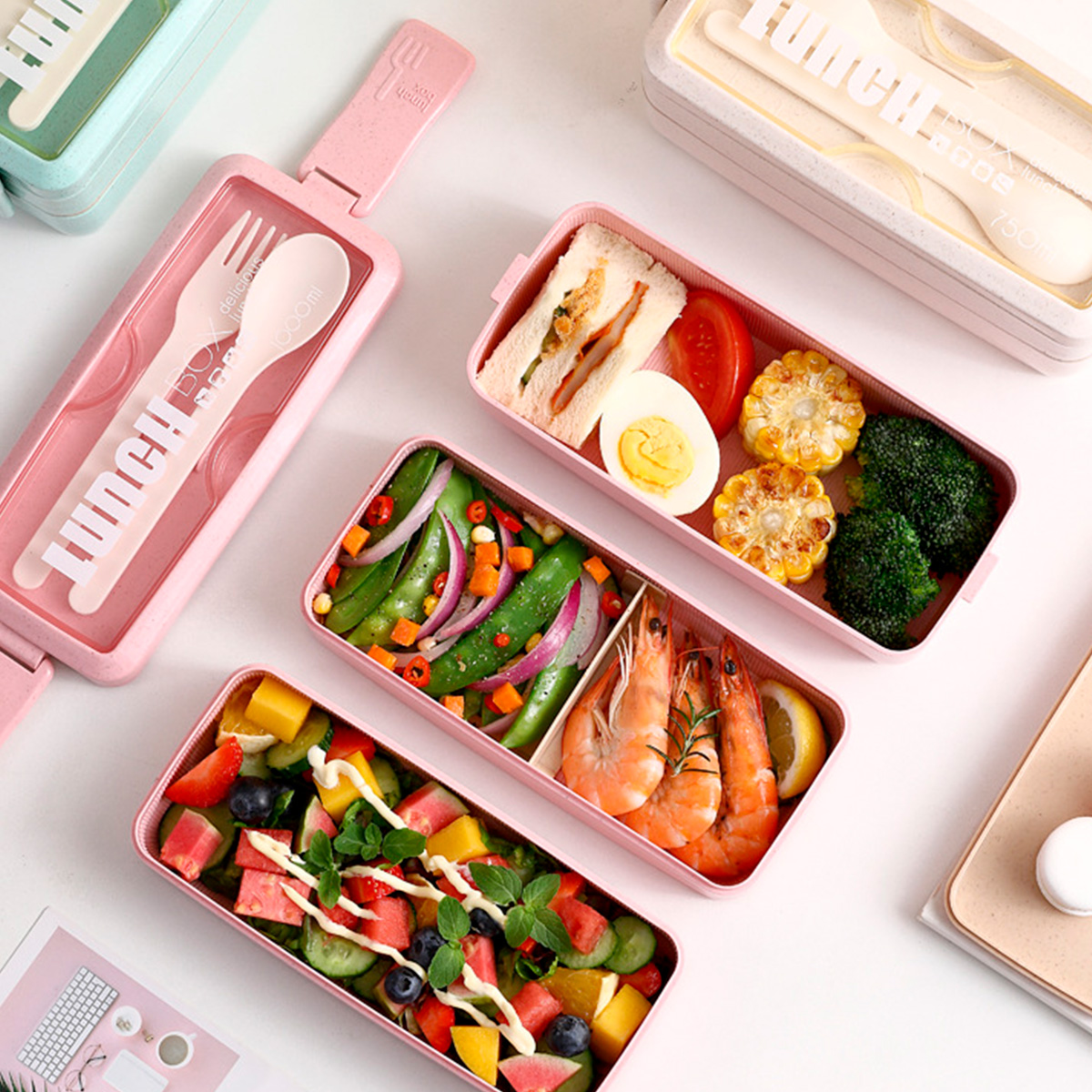 Foto 6 | Lunch Box 3 Niveles Topper 1000ml Lonchera Bamboo Cubiertos Agua