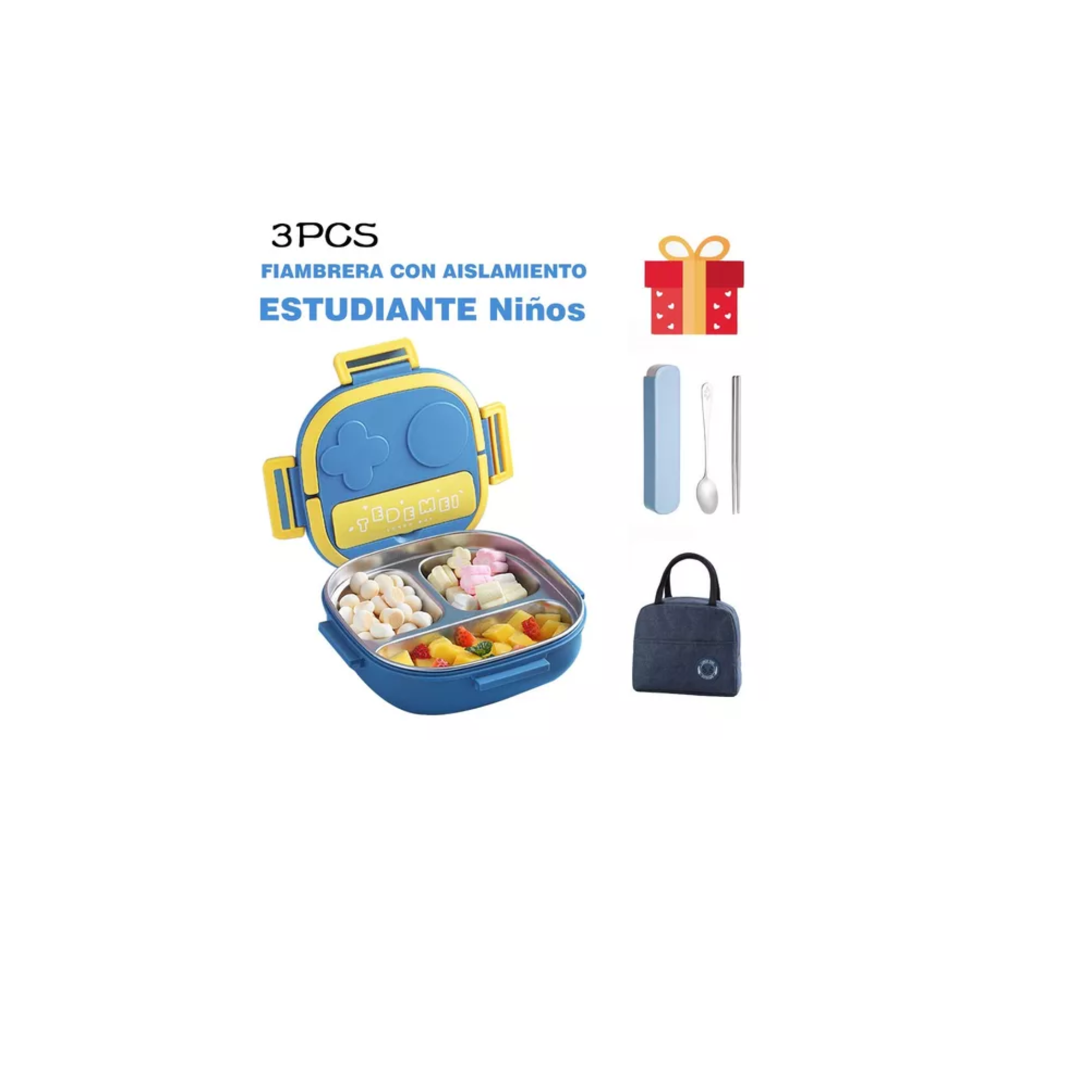 Foto 5 | Fiambrera Portátiles Infantil Boxinoxidable Azul/amarillo
