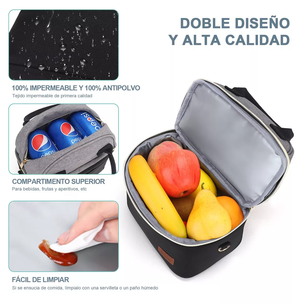 Foto 3 pulgar | Lonchera Termica Bolsa Almuerzo Para Dama Escolares Gris Rosa