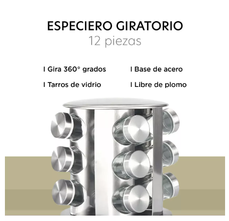 Foto 4 pulgar | Especiero Moderno Giratorio Organizador De Cocina 12 Frascos Color Gris