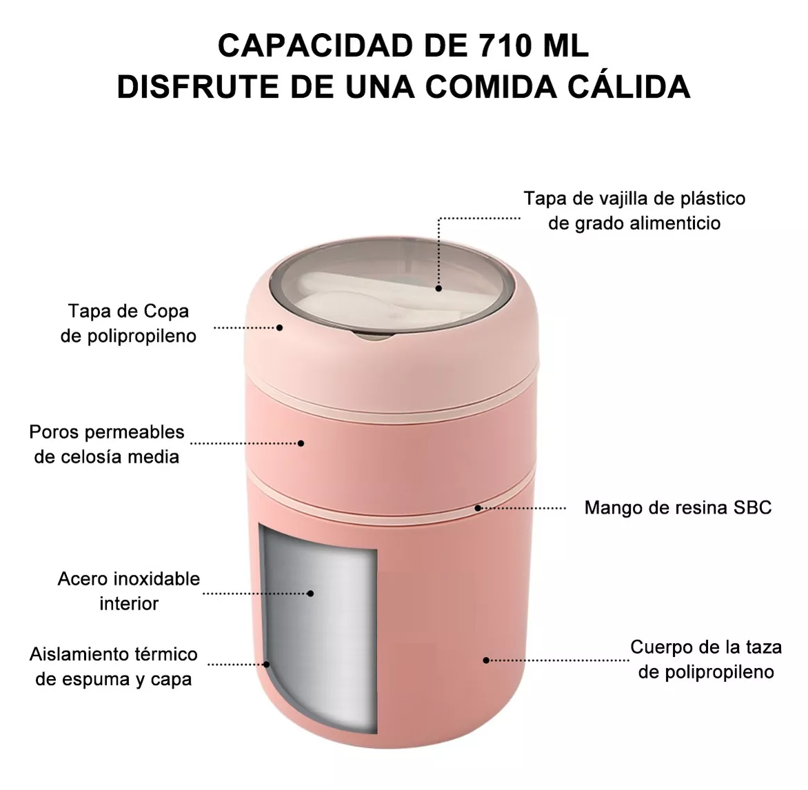 Foto 4 pulgar | Lonchera Aislante de Acero Inoxidable 710 ml Incluye Cuchara Rosa
