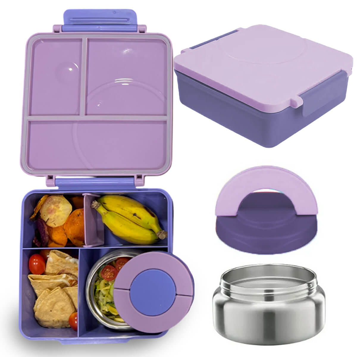 Lonchera Para Niña Tipo Omiebox C Tarro, Lonchera Tipo Bento C 4 Compartimentos Modulables Gran Capacidad Hermétic