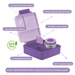 Foto 6 | Lonchera Para Niña Tipo Omiebox C Tarro, Lonchera Tipo Bento C 4 Compartimentos Modulables Gran Capacidad Hermétic