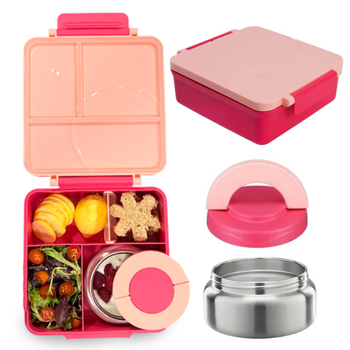 Happy Life Lonchera Para Niña Tipo Omiebox: Tarro Bento Box 4 Compartimento Modulables Gran Capacidad Sellado