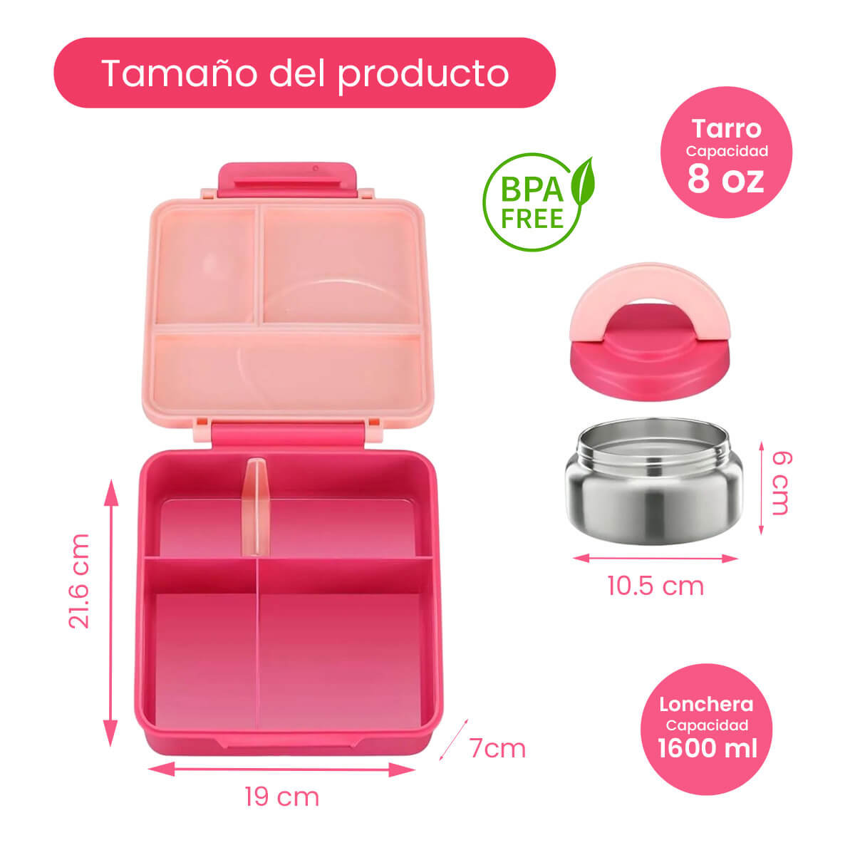 Foto 3 pulgar | Happy Life Lonchera Para Niña Tipo Omiebox: Tarro Bento Box 4 Compartimento Modulables Gran Capacidad Sellado