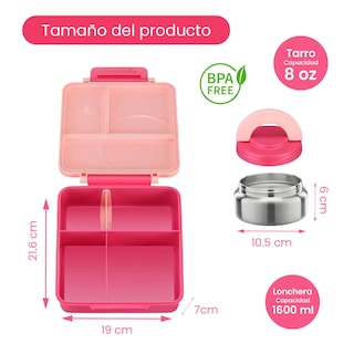 Foto 2 | Happy Life Lonchera Para Niña Tipo Omiebox: Tarro Bento Box 4 Compartimento Modulables Gran Capacidad Sellado