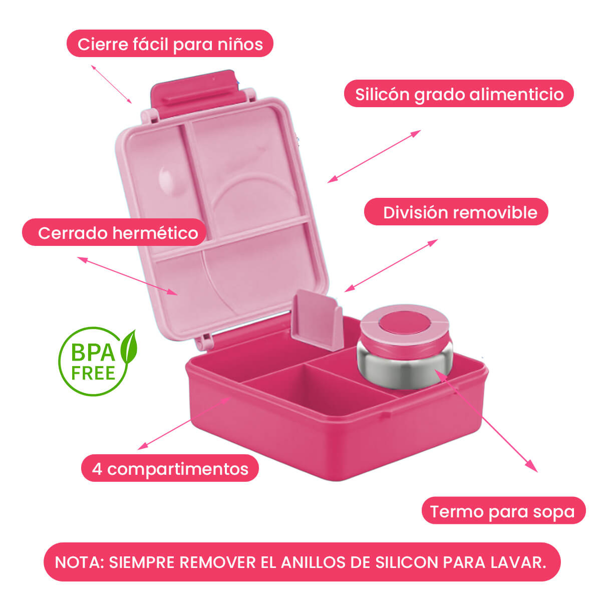 Foto 7 pulgar | Happy Life Lonchera Para Niña Tipo Omiebox: Tarro Bento Box 4 Compartimento Modulables Gran Capacidad Sellado