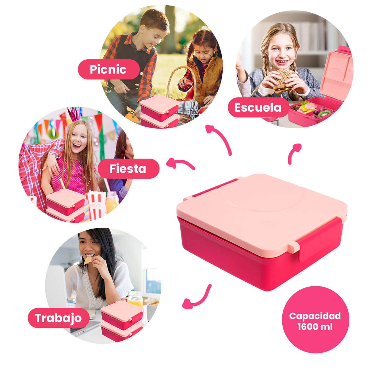 Foto 7 | Happy Life Lonchera Para Niña Tipo Omiebox: Tarro Bento Box 4 Compartimento Modulables Gran Capacidad Sellado