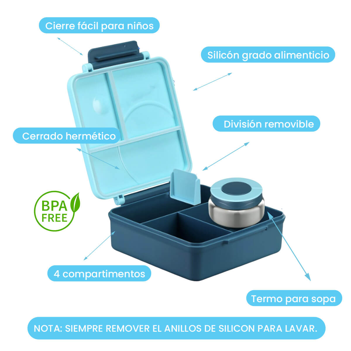 Foto 6 | Lonchera Para Niña Tipo Omiebox C Tarro, Lonchera Tipo Bento C 4 Compartimentos Modulables Gran Capacidad Hermétic