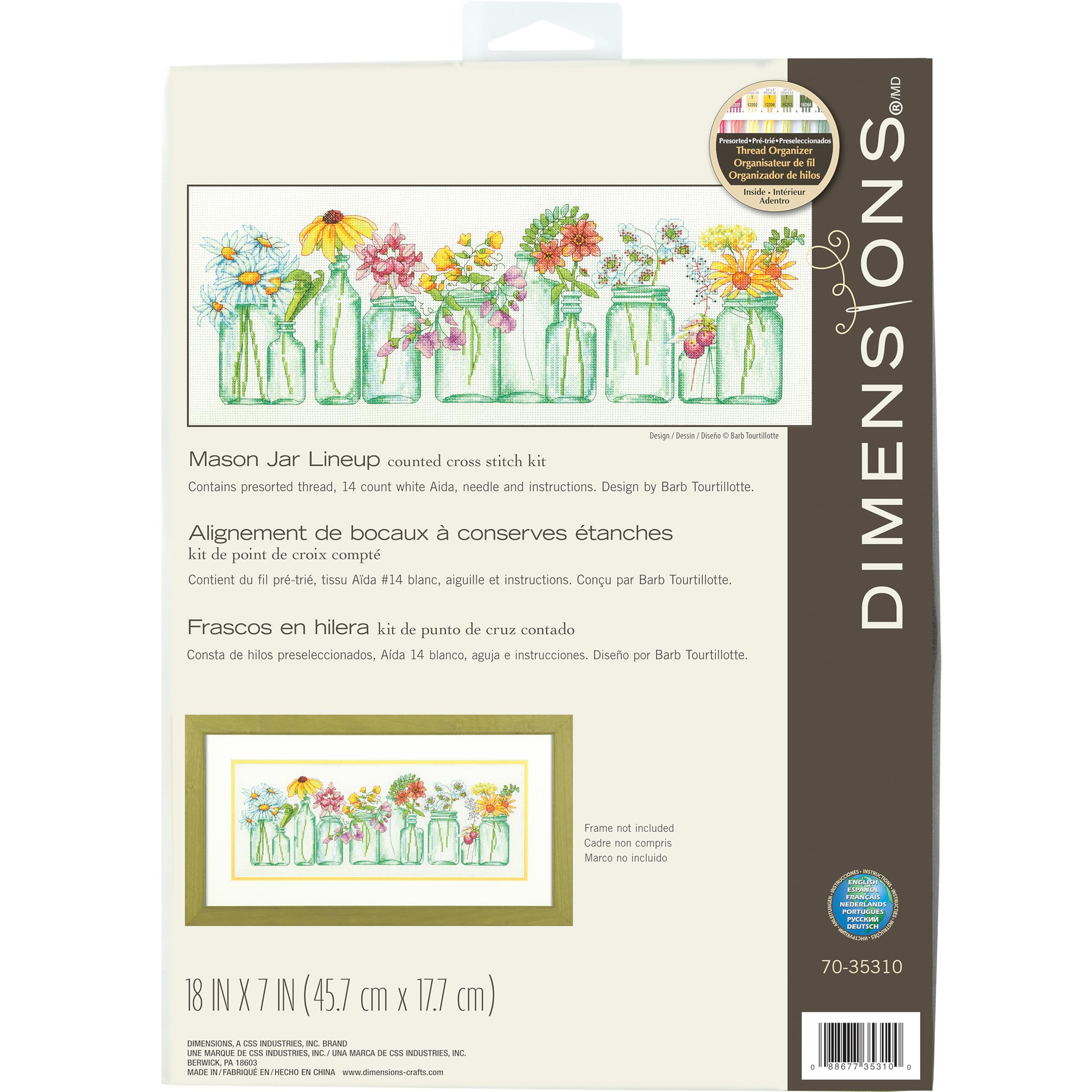 Foto 1 | Dimensiones Del Kit De Punto De Cruz Mason Jar Mason Jar 14 Unidades White Aida - Venta Internacional.