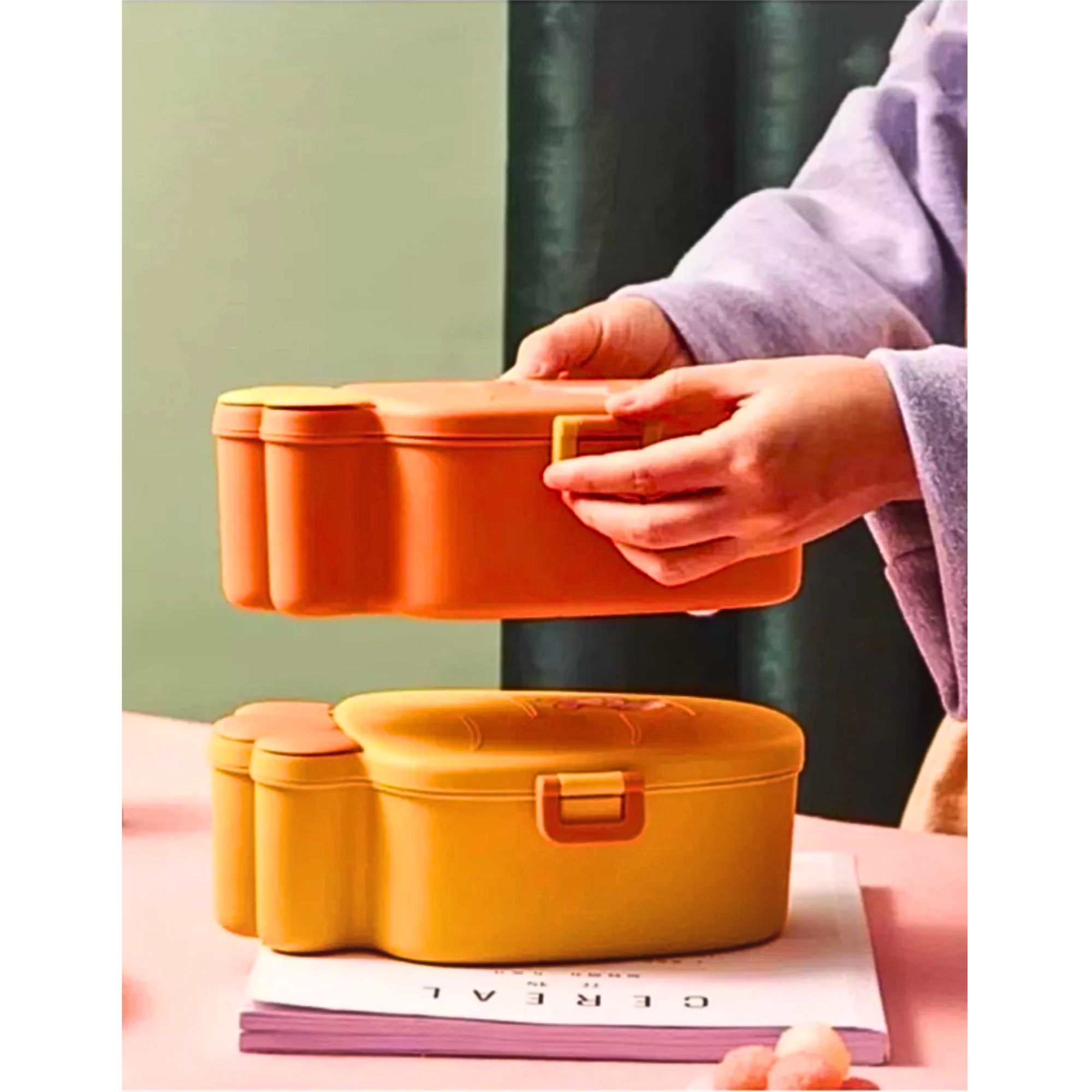 Foto 6 | Lonchera Creativa Portátil De Plástico Con Compartimentos Naranja