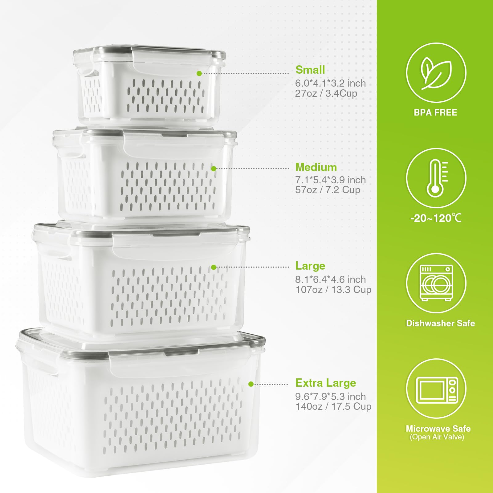 Foto 4 pulgar | Contenedores De Almacenamiento De Frutas Luxear Para Nevera Con Tapa, 4 Unidades, Sin Bpa - Venta Internacional.