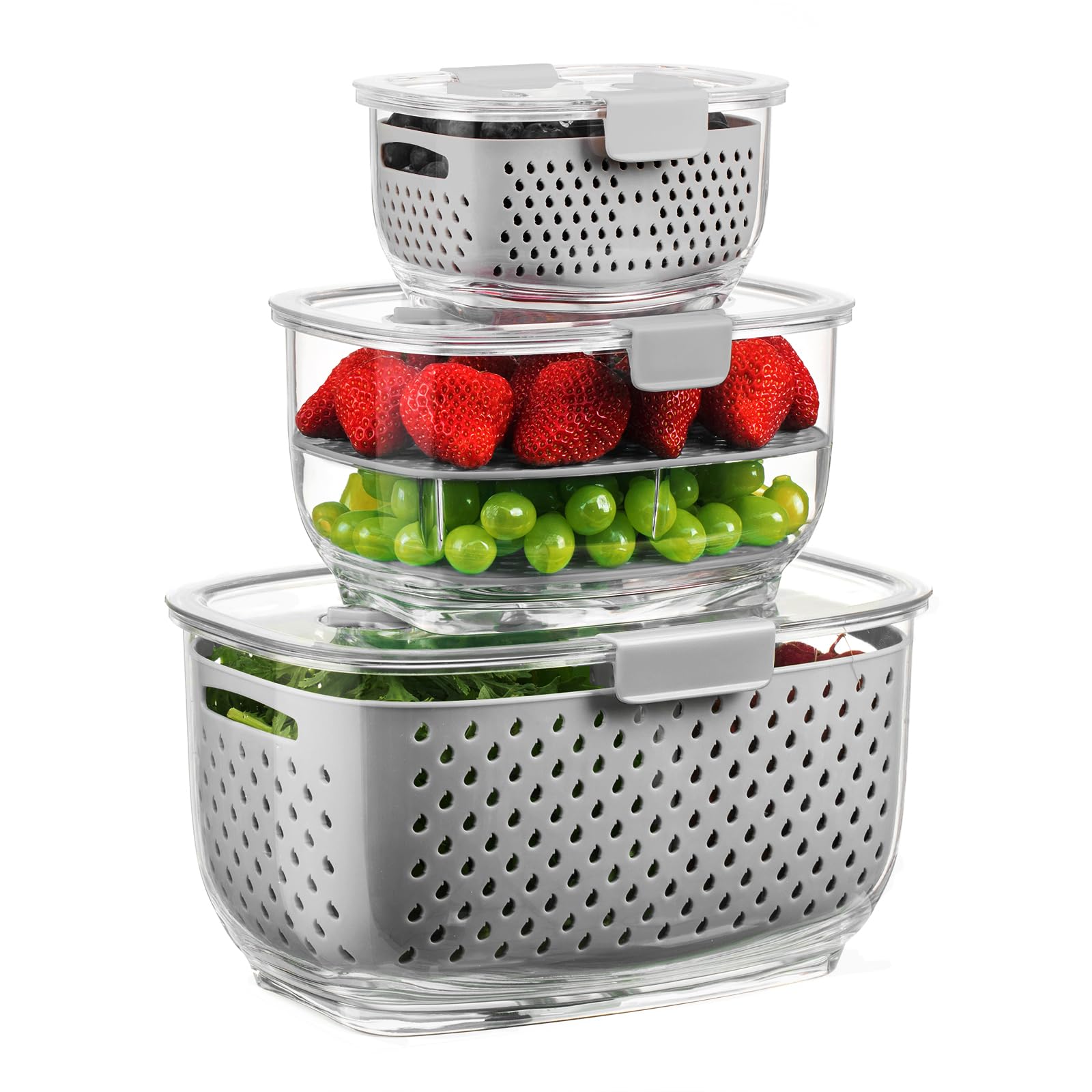 Contenedores De Almacenamiento Luxear Fresh Produce, Juego De 3 Piezas, Sin Bpa - Venta Internacional.