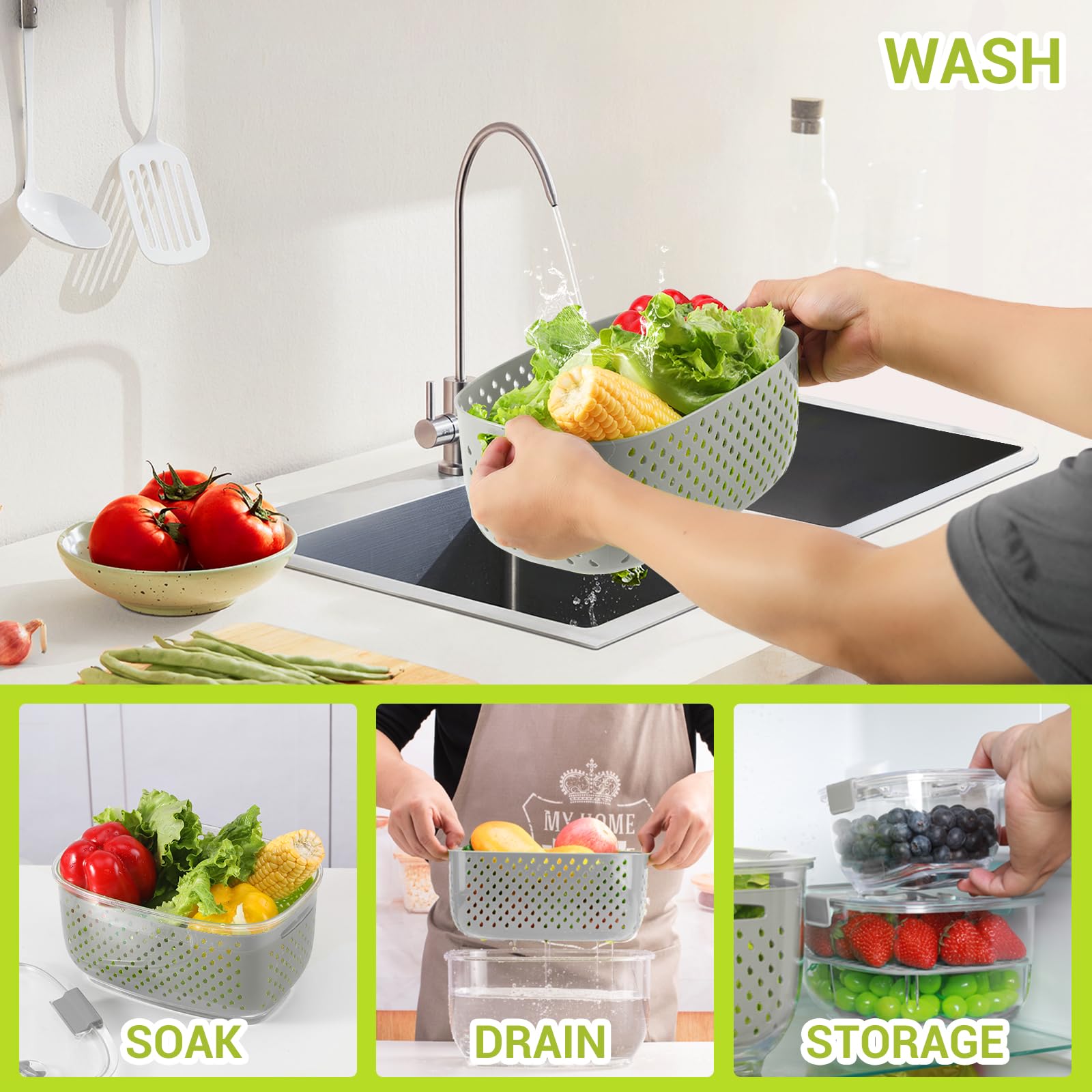 Foto 4 | Contenedores De Almacenamiento Luxear Fresh Produce, Juego De 3 Piezas, Sin Bpa - Venta Internacional.