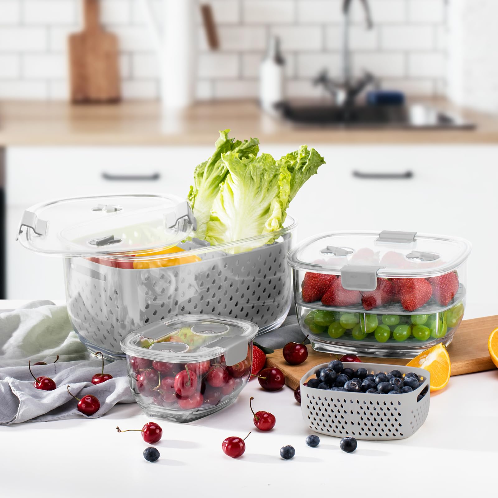 Foto 7 | Contenedores De Almacenamiento Luxear Fresh Produce, Juego De 3 Piezas, Sin Bpa - Venta Internacional.