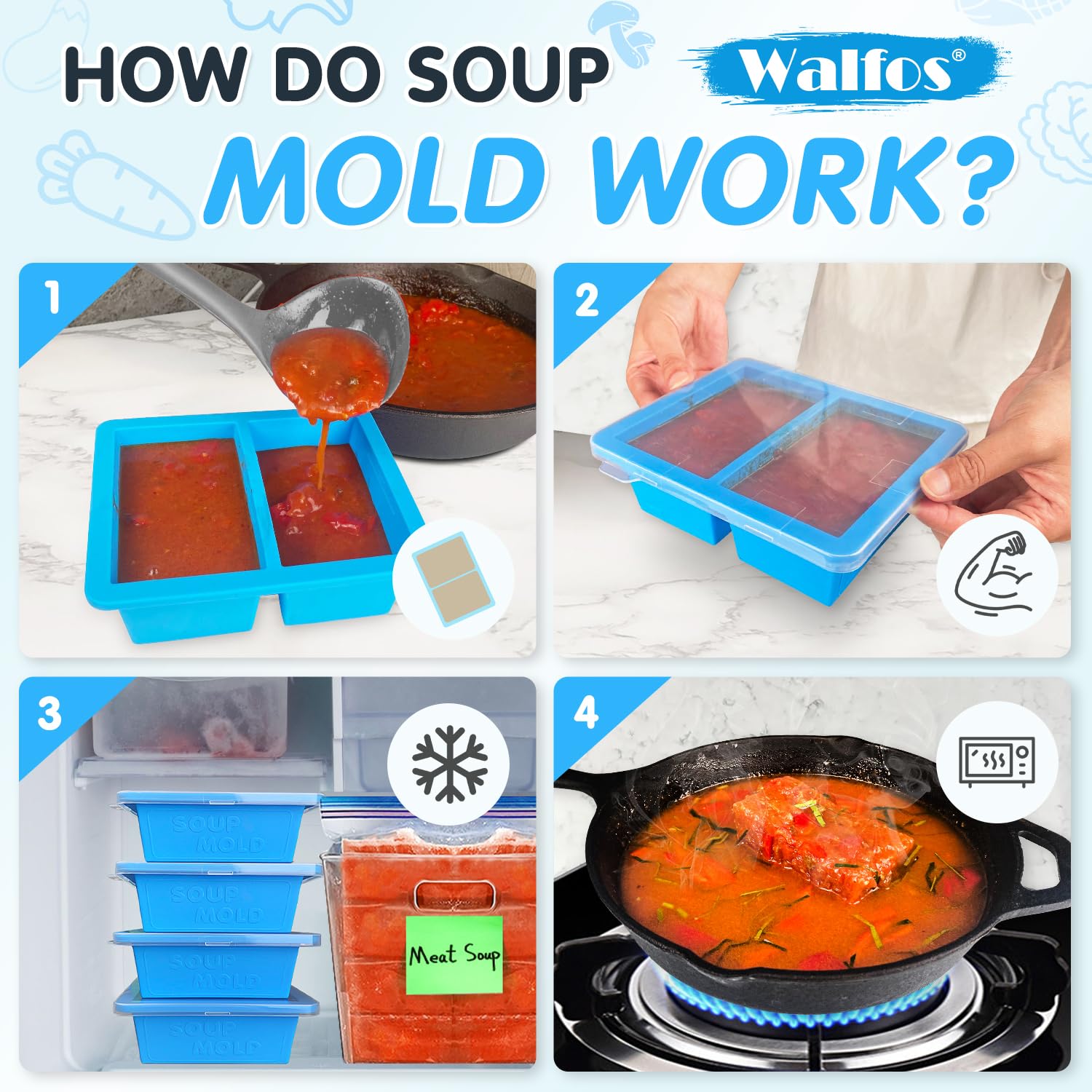 Foto 5 pulgar | Contenedor de Silicona Walfos para Congelador 250 Ml 3 Unidades - Venta Internacional