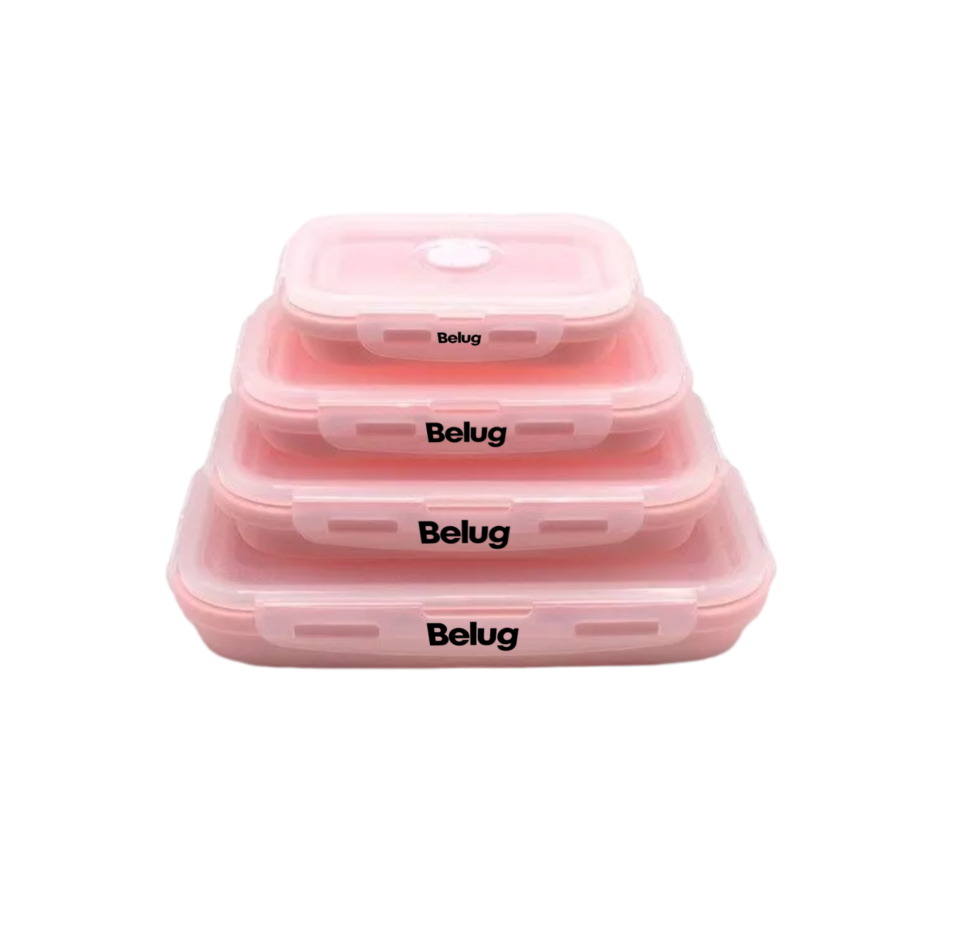 Loncheras Plegables Y Herméticas De Silicona P/comida 4 Pzs, Rosa Belug