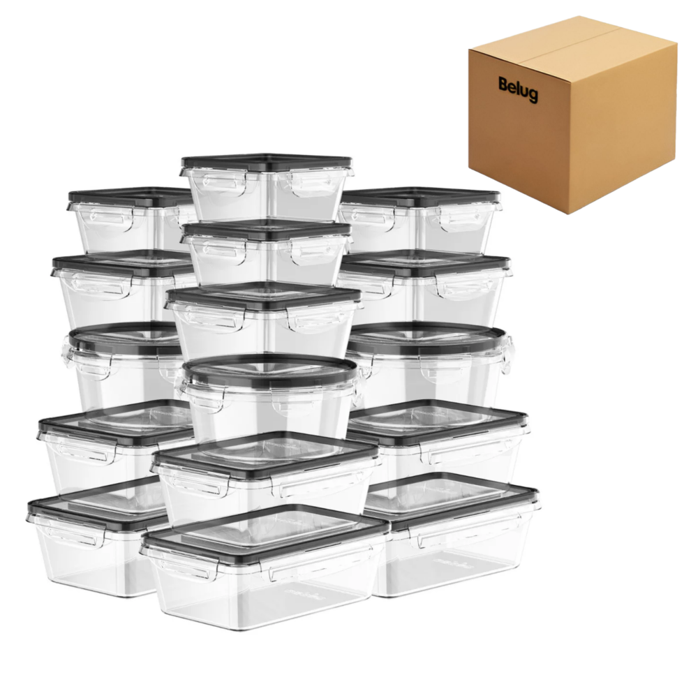 Contenedores Plásticos Herméticos Para Almacenar 16 Piezas Con Tapa, Belug Transparente