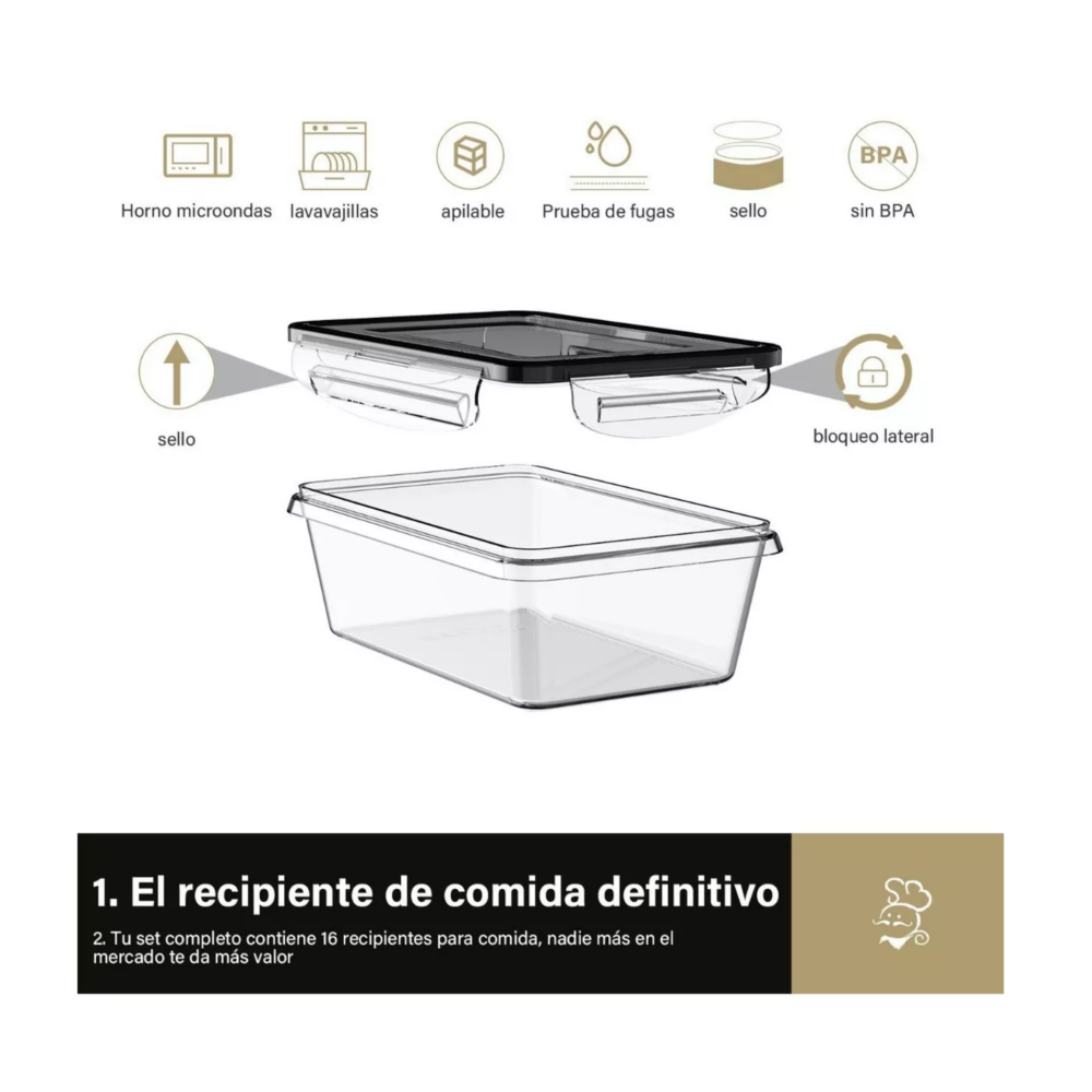 Foto 4 pulgar | Contenedores Plásticos Herméticos Para Almacenar 16 Piezas Con Tapa, Belug Transparente