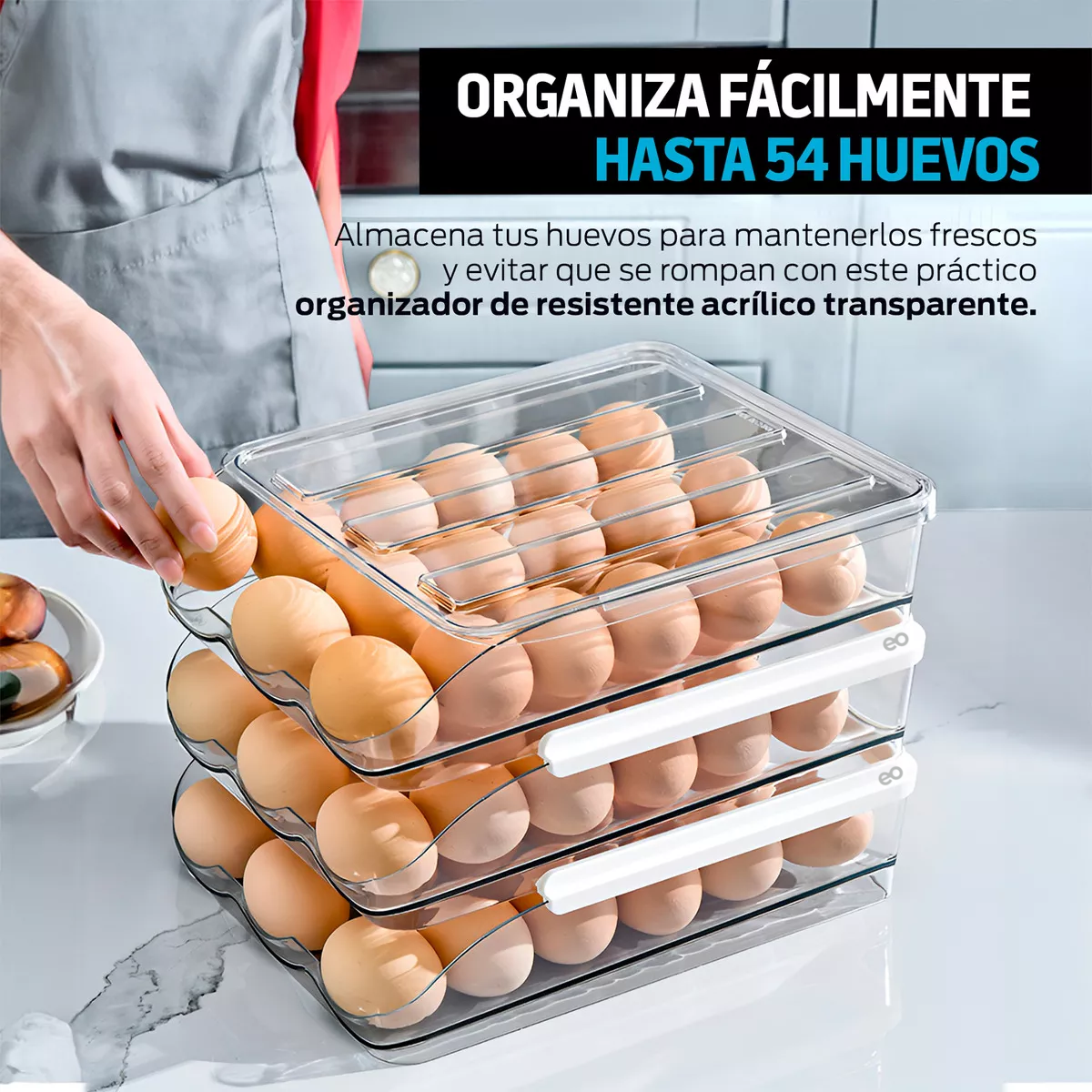 Foto 3 pulgar | Organizador De 54 Huevos Para Alacena, Refrigerador Y Cocina Eo Safe Imports Esi-17605-1 Transparente