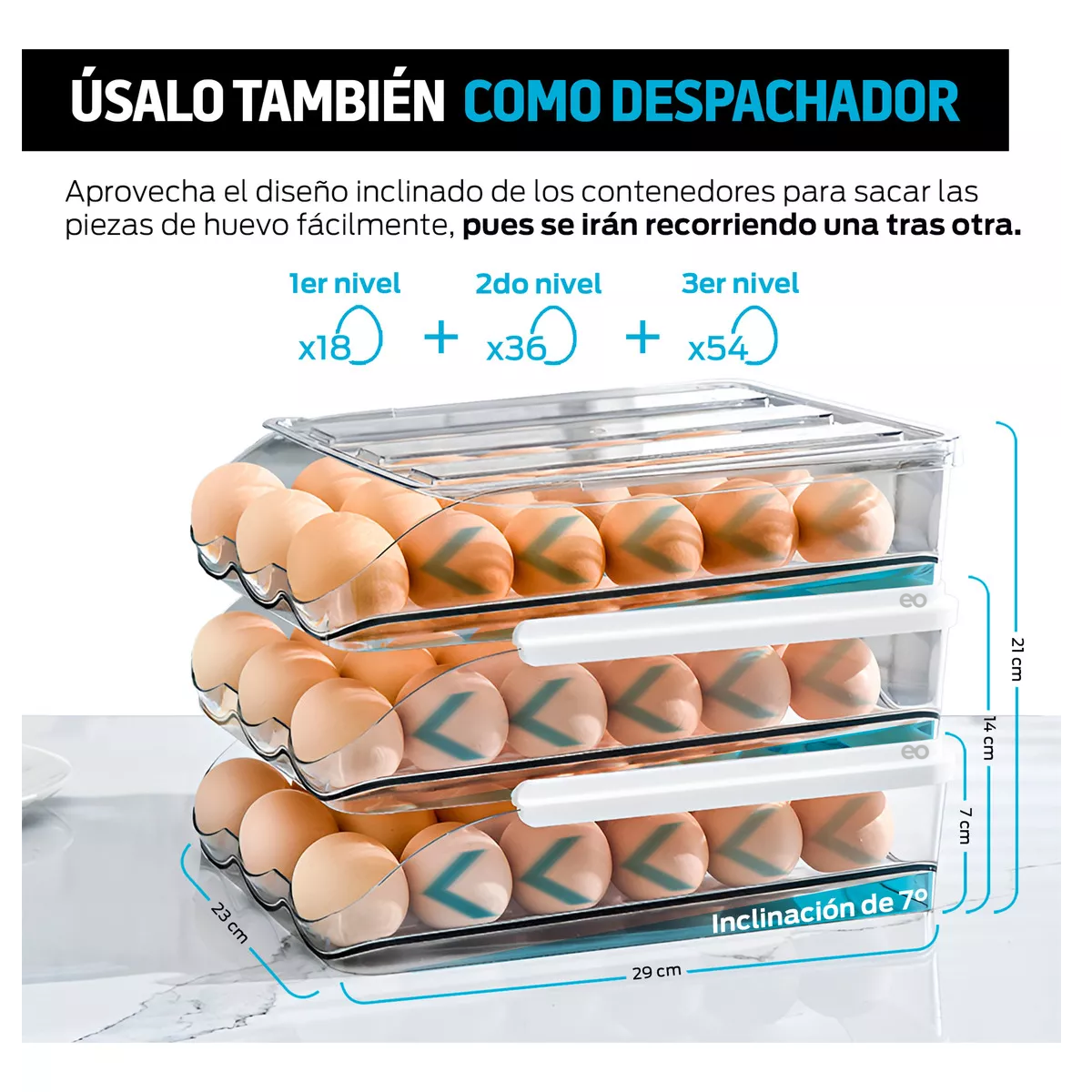 Foto 4 pulgar | Organizador De 54 Huevos Para Alacena, Refrigerador Y Cocina Eo Safe Imports Esi-17605-1 Transparente