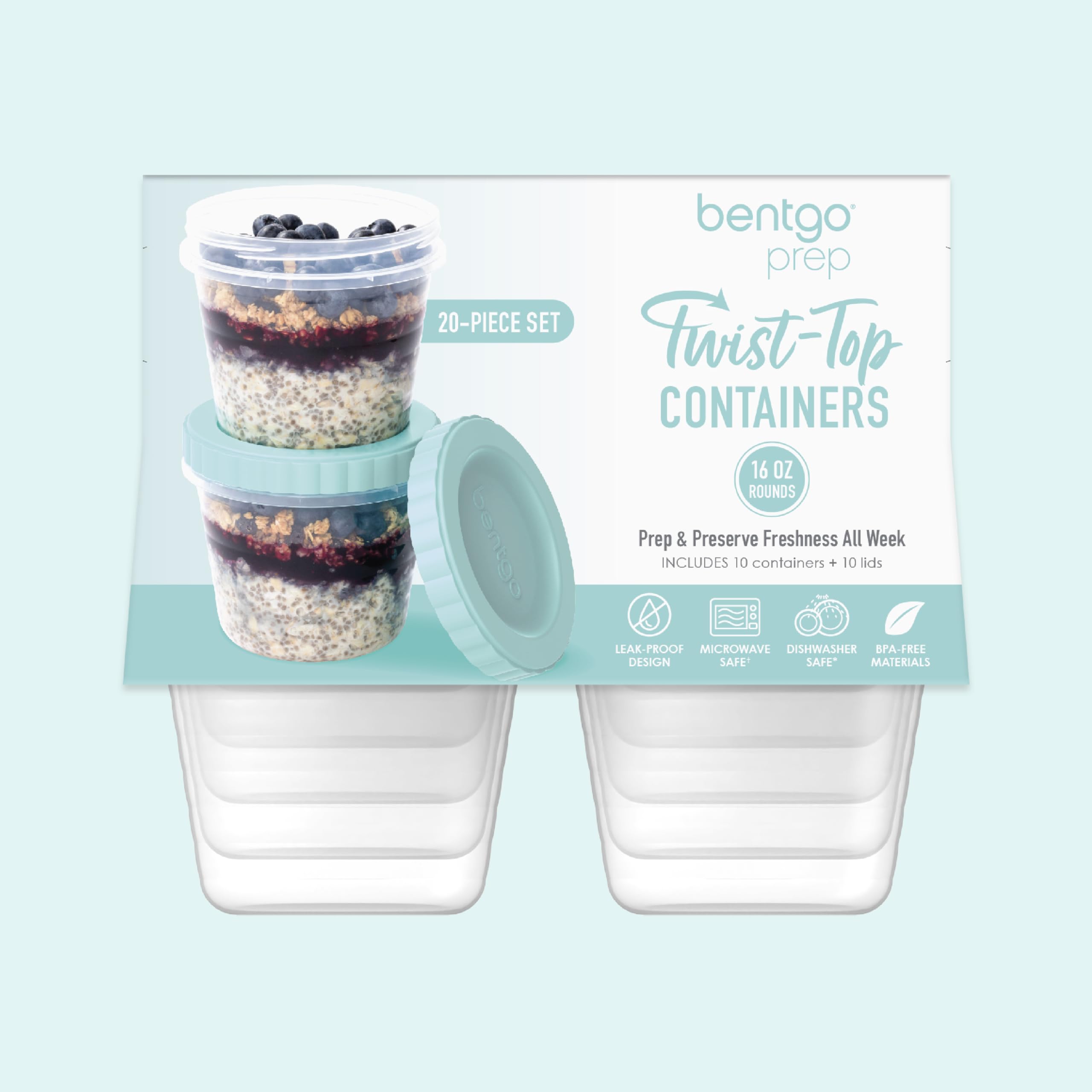 Foto 8 pulgar | Juego De 20 Piezas Bentgo Prep Twist-top De 470 Ml Para Almacenamiento De Alimentos, Color Azul - Venta Internacional.