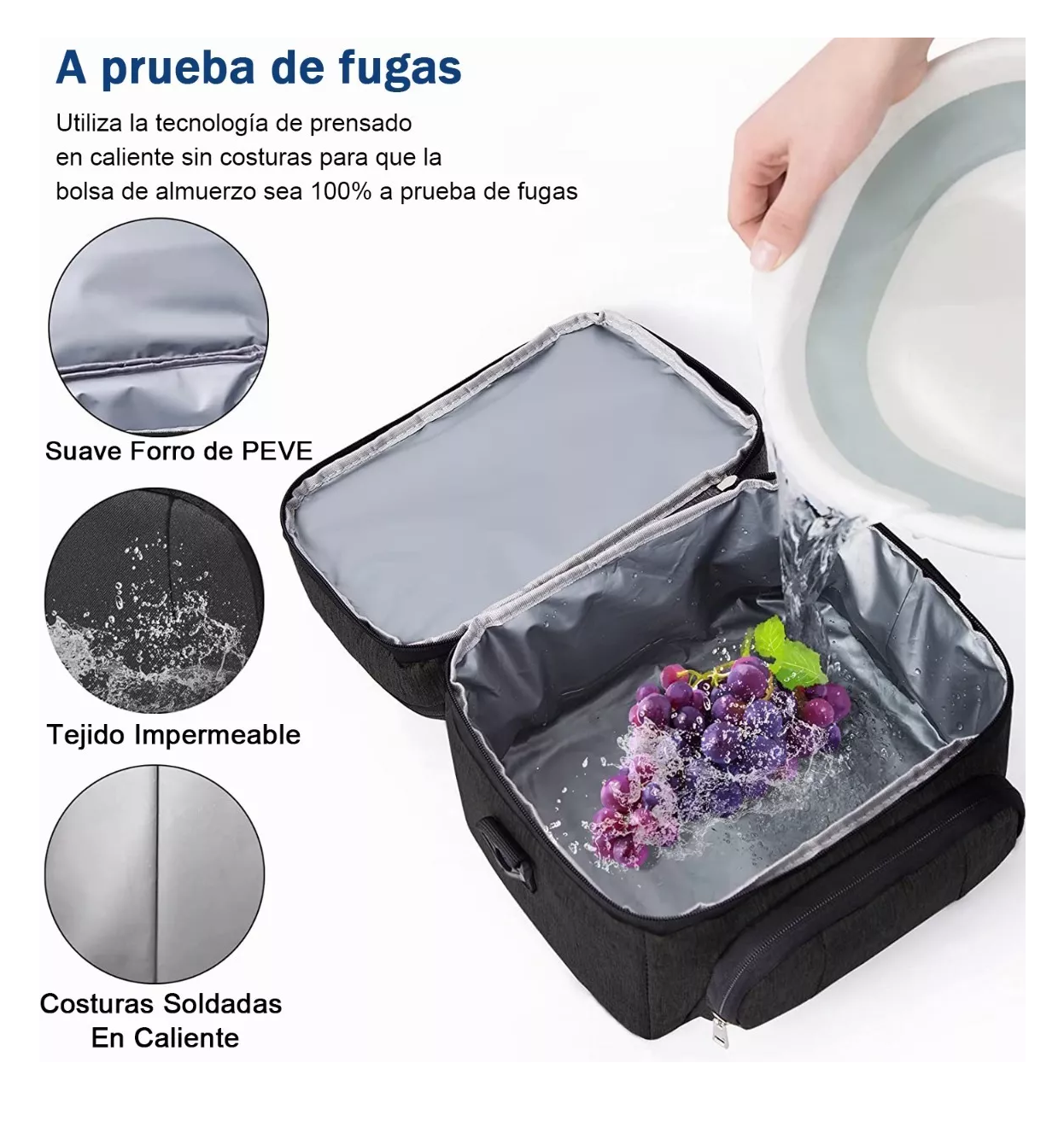 Foto 4 pulgar | Lonchera Termica Lab.g Aislante De Gran Capacidad Portátil, Negro