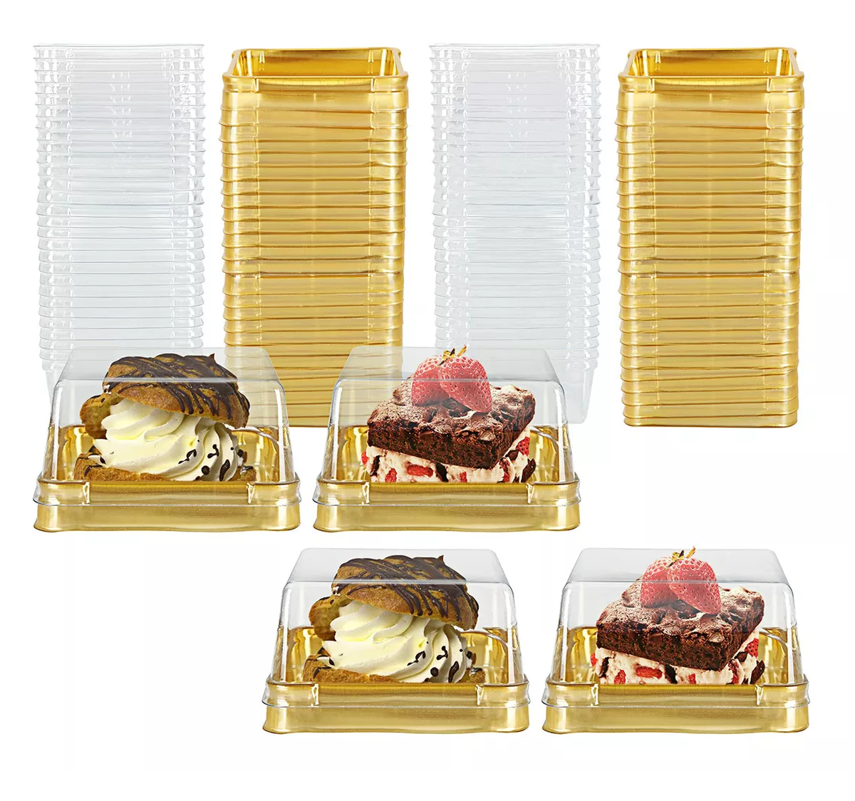 Foto 5 | Mini- Cajas De Plastico Transparente, Cupcakes, Magdalenas, 100 Pz Dorado/transparente