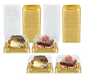 Foto 5 | Mini- Cajas De Plastico Transparente, Cupcakes, Magdalenas, 100 Pz Dorado/transparente