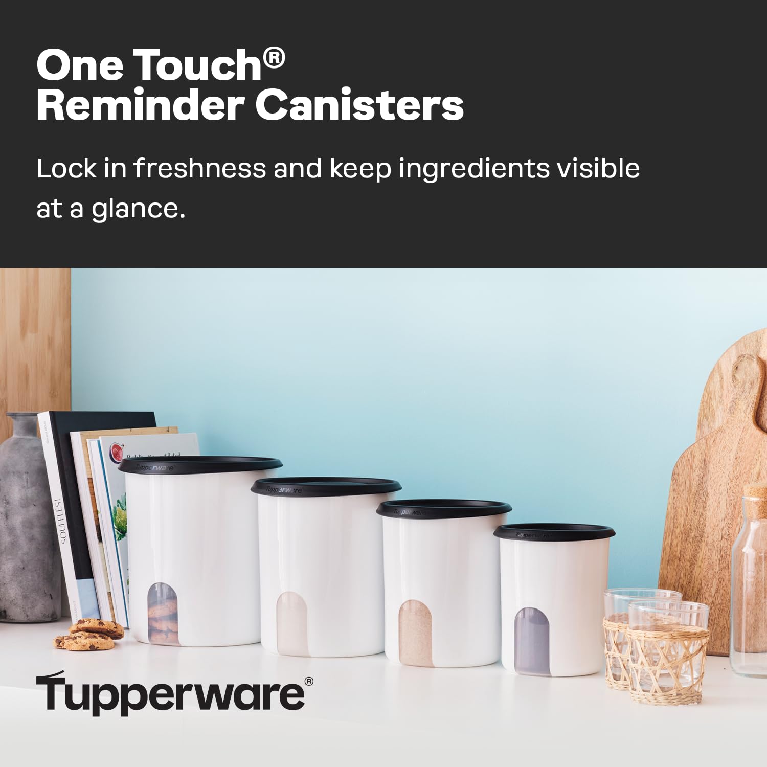 Foto 2 | Bote De Almacenamiento De Alimentos Tupperware One Touch Reminder De 4 Litros, Juego De 4 - Venta Internacional.