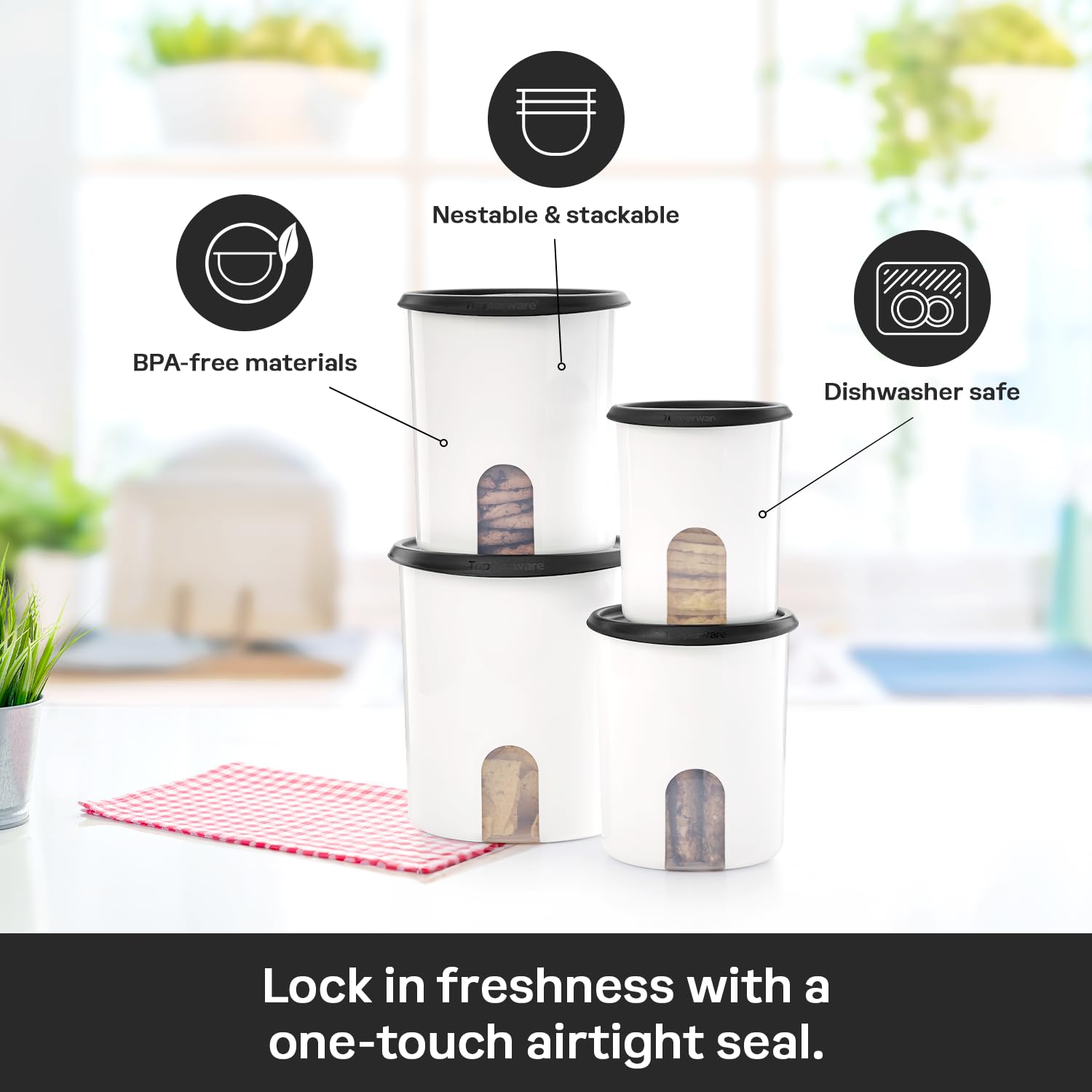 Foto 4 | Bote De Almacenamiento De Alimentos Tupperware One Touch Reminder De 4 Litros, Juego De 4 - Venta Internacional.