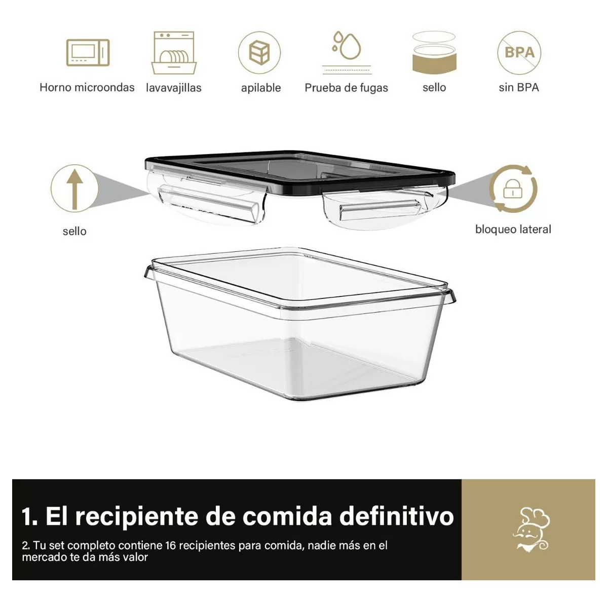 Foto 2 | Contenedores Plásticos Herméticos Lab.g Para Almacenar 16 Piezas Transparentes