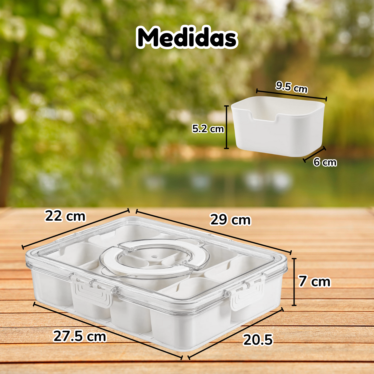 Foto 3 pulgar | Caja Aperitivos Portátil Tapa Asa 8 Compartimentos Blanco