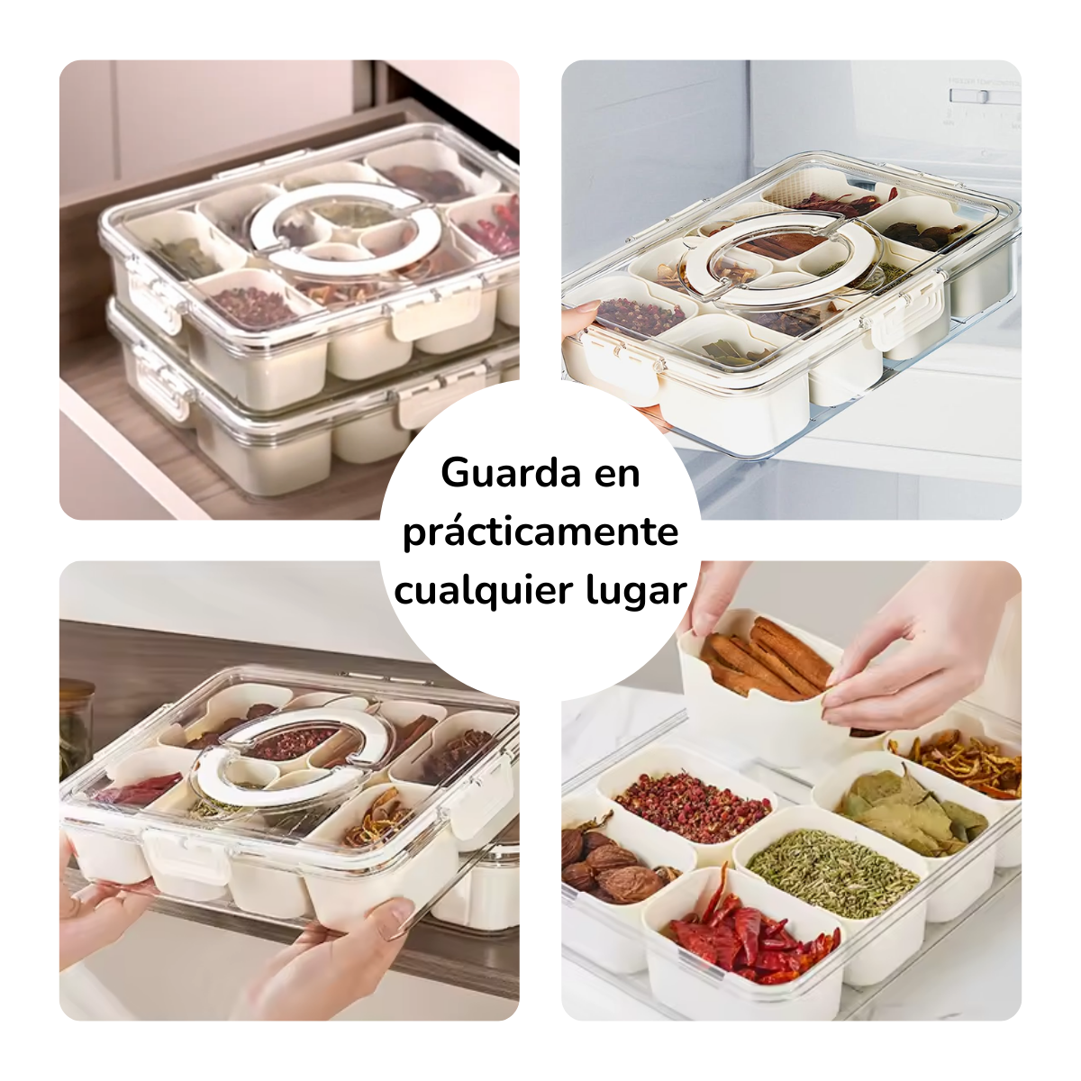Foto 8 pulgar | Caja Aperitivos Portátil Tapa Asa 8 Compartimentos Blanco