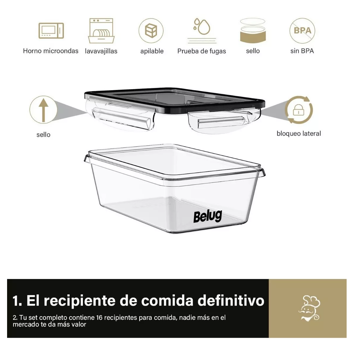 Foto 3 pulgar | Contenedores Plásticos Herméticos Para Almacenar Belug 16 Piezas