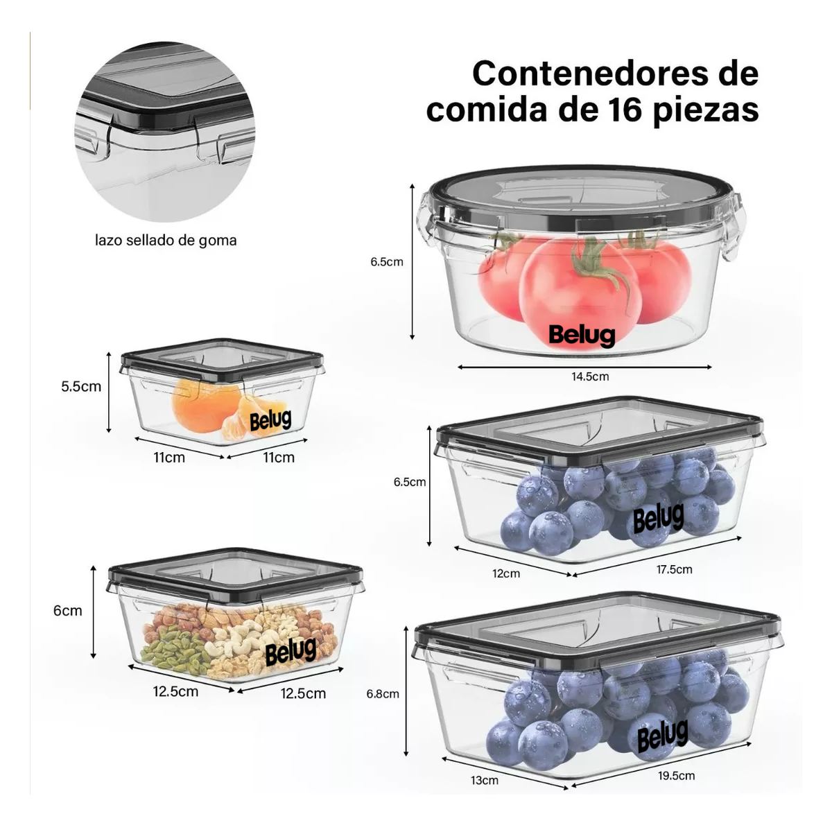 Foto 6 pulgar | Contenedores Plásticos Herméticos Para Almacenar Belug 16 Piezas
