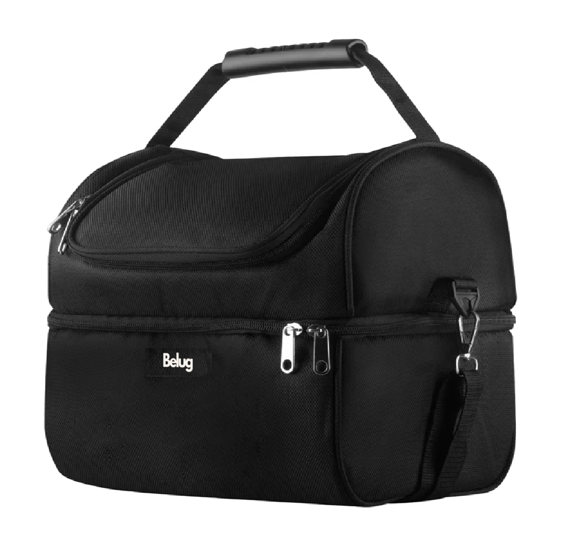 Lonchera Térmica De Doble Compartimento Tamaño Grande, Resistente E Impermeable, Belug Negro