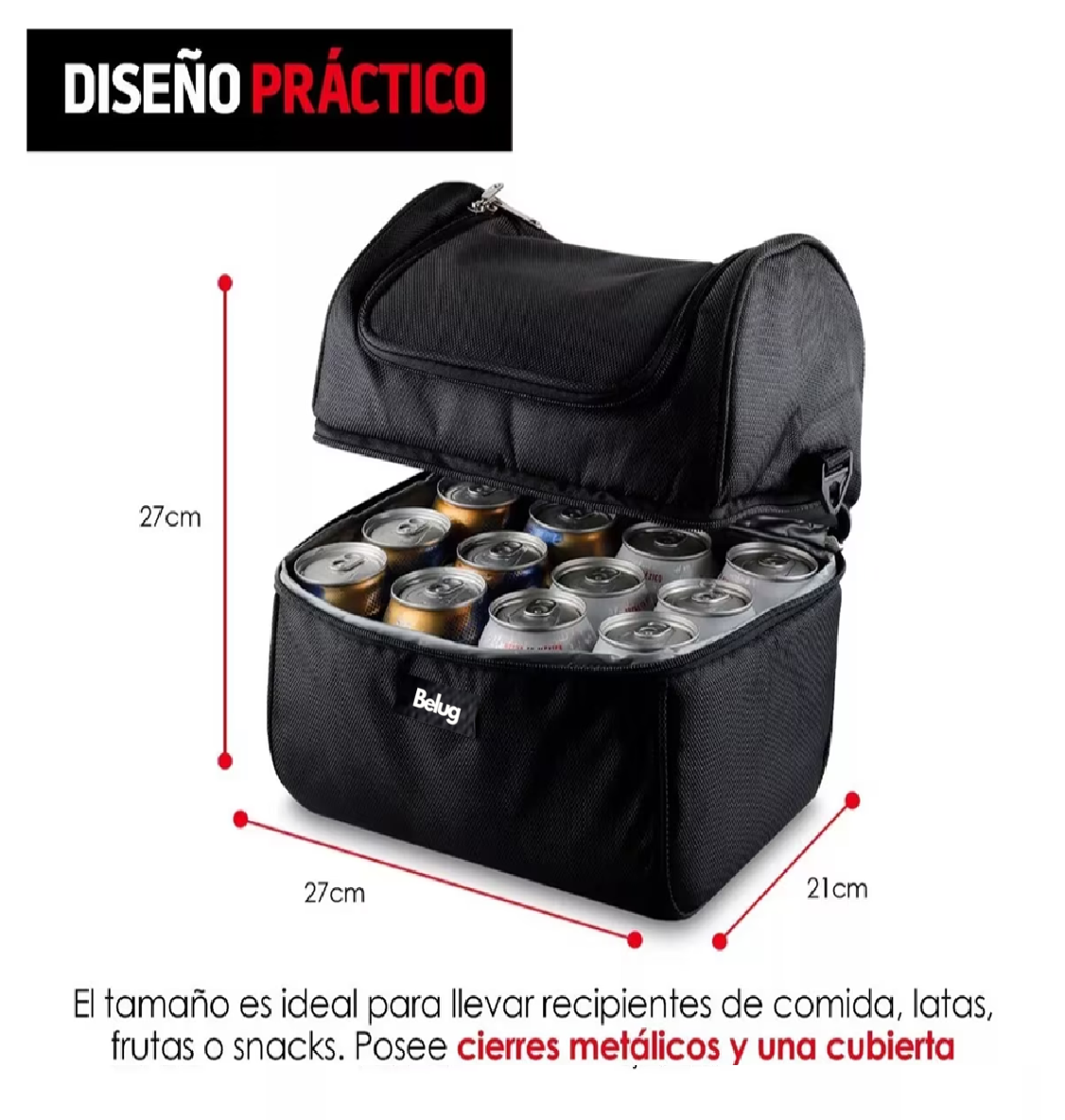 Foto 4 pulgar | Lonchera Térmica De Doble Compartimento Tamaño Grande, Resistente E Impermeable, Belug Negro